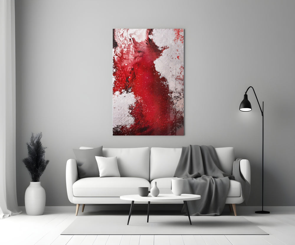 Colors of Abstraction glass wall art styled above a credenza in a living room