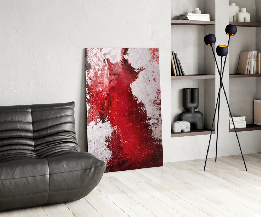 Colors of Abstraction glass print enhancing a dining room with cinematic drama