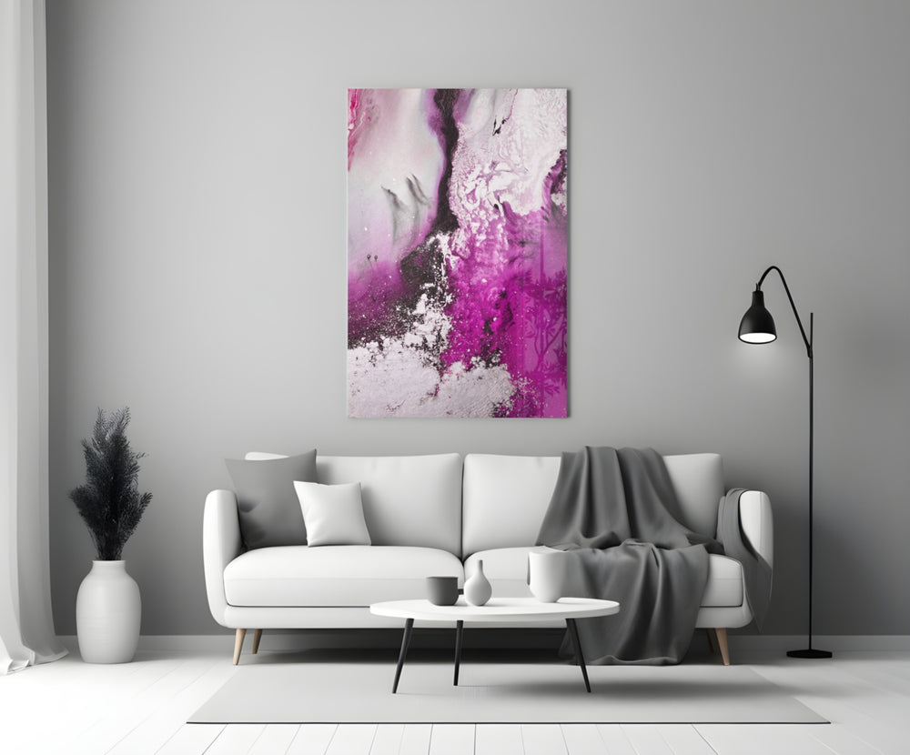 Colors of Abstraction glass wall art styled above a console in a bedroom