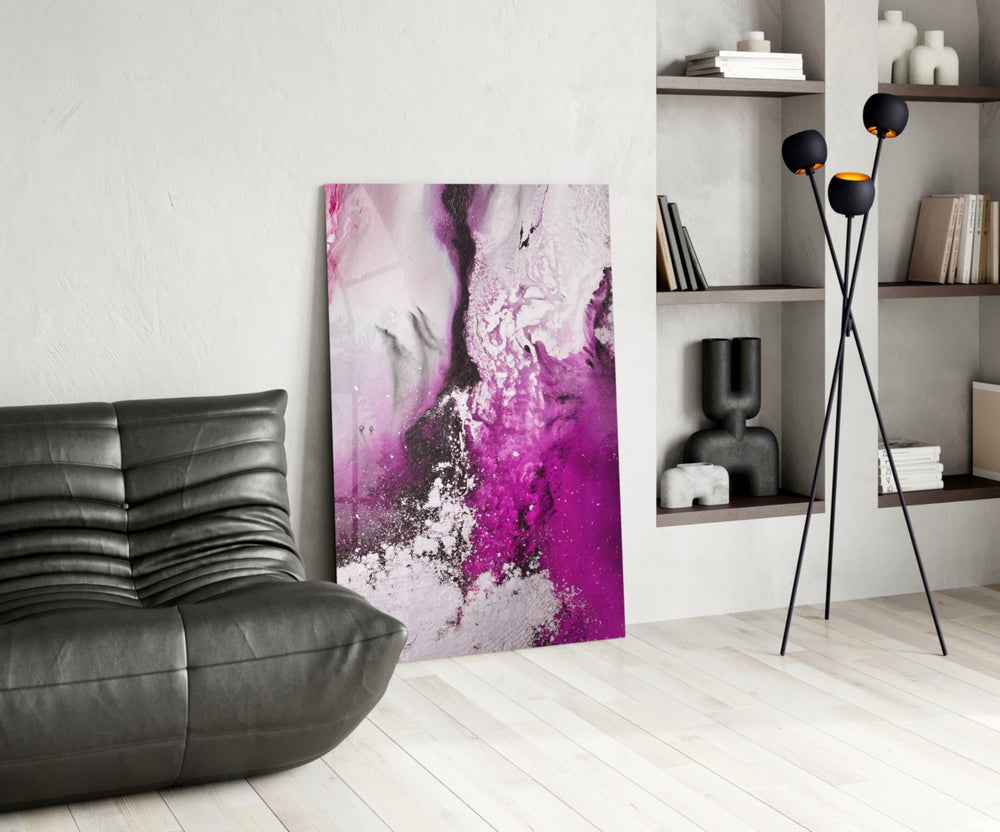 Colors of Abstraction glass print enhancing a bathroom with cinematic drama