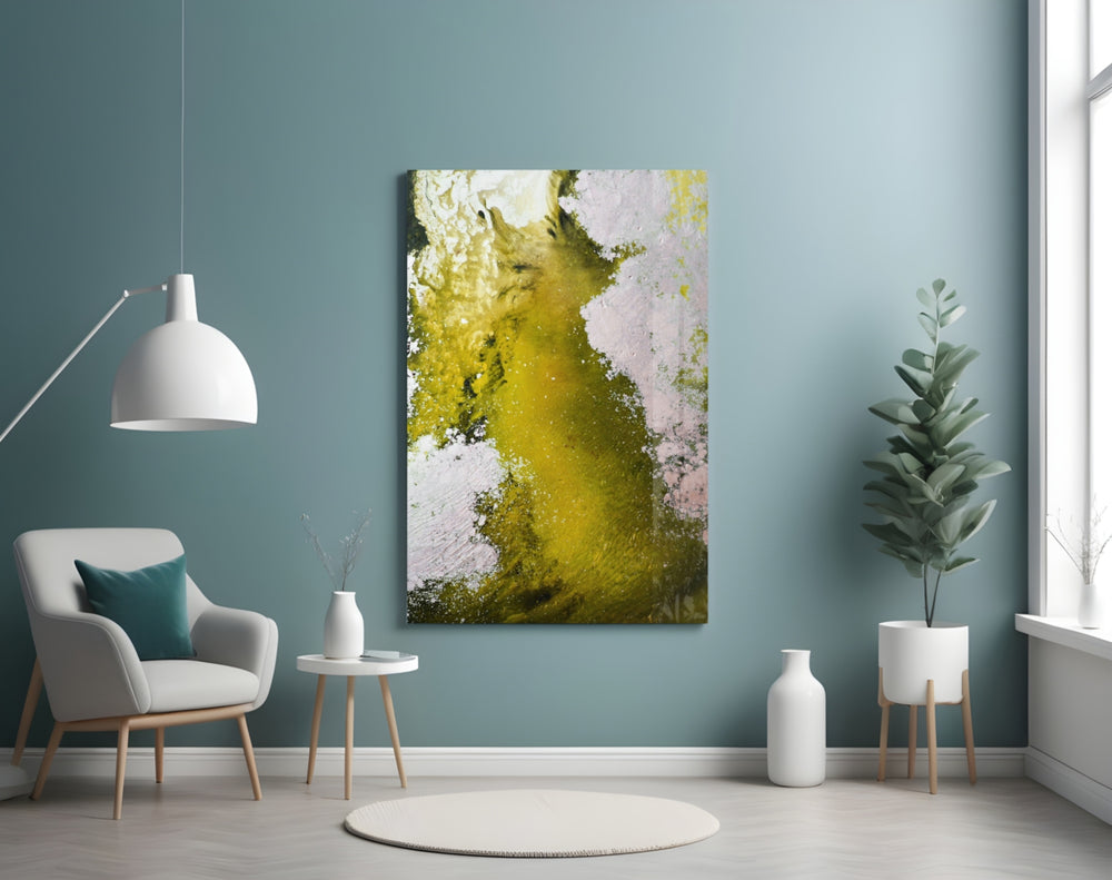 Colors of Abstraction panel adding editorial mood to a hallway