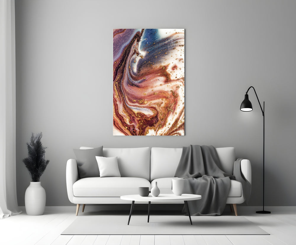 Marble glass wall art styled in a living room