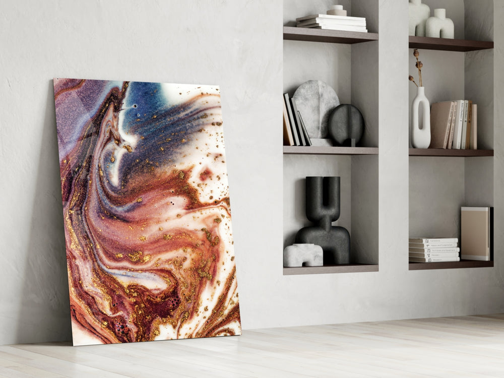 Marble artwork anchoring a wall with luxurious mineral palette