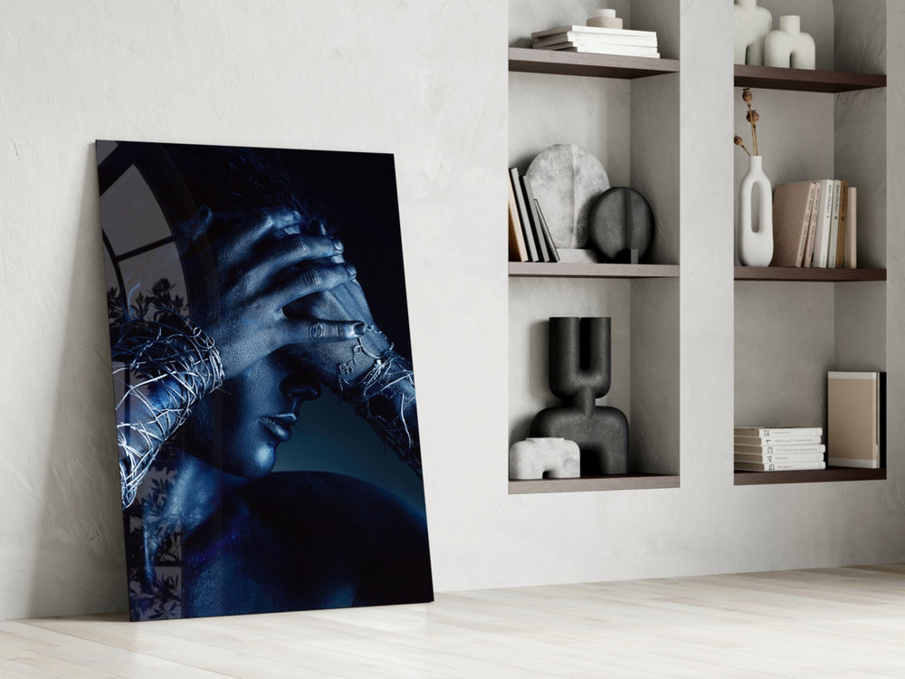 Deep Thought artwork anchoring a wall with moody fashion palette