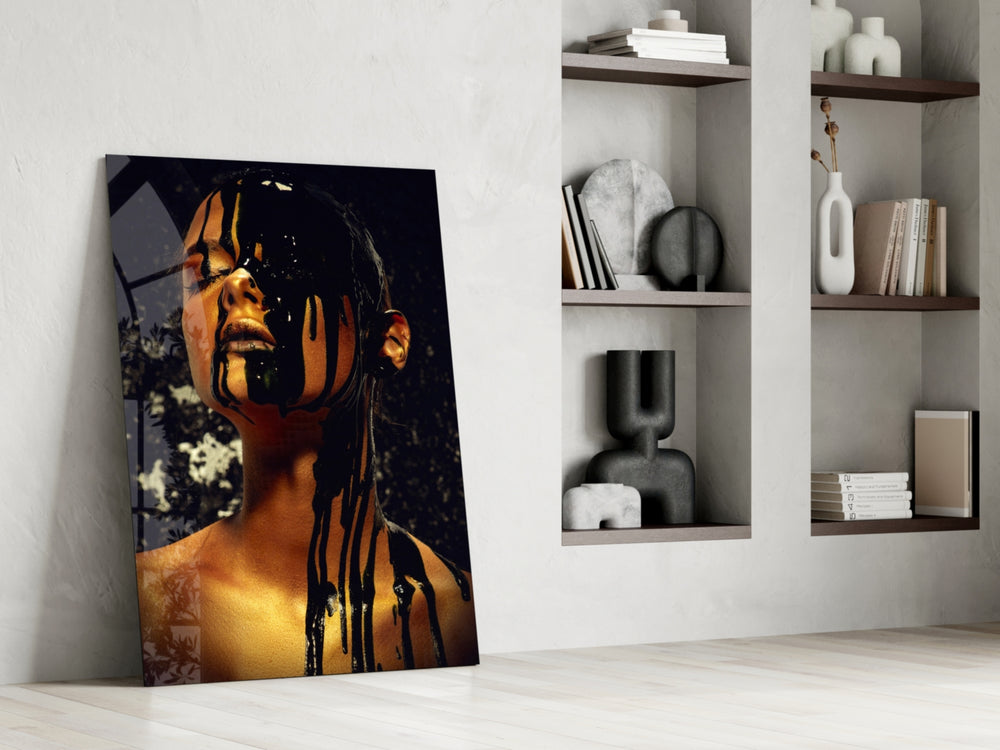 Stain artwork anchoring a wall with bold luxe palette