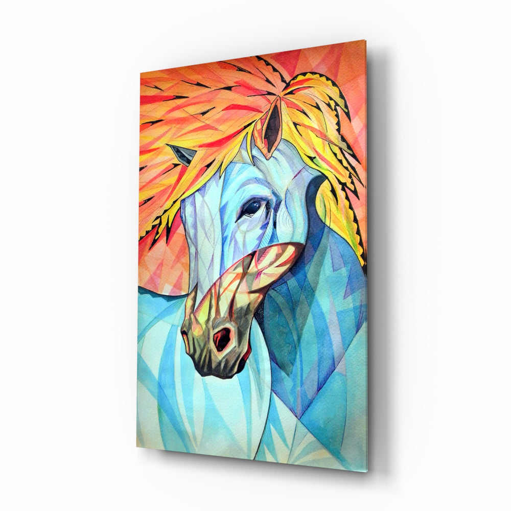 Cubist-watercolor panel bringing bold drama to a contemporary lounge