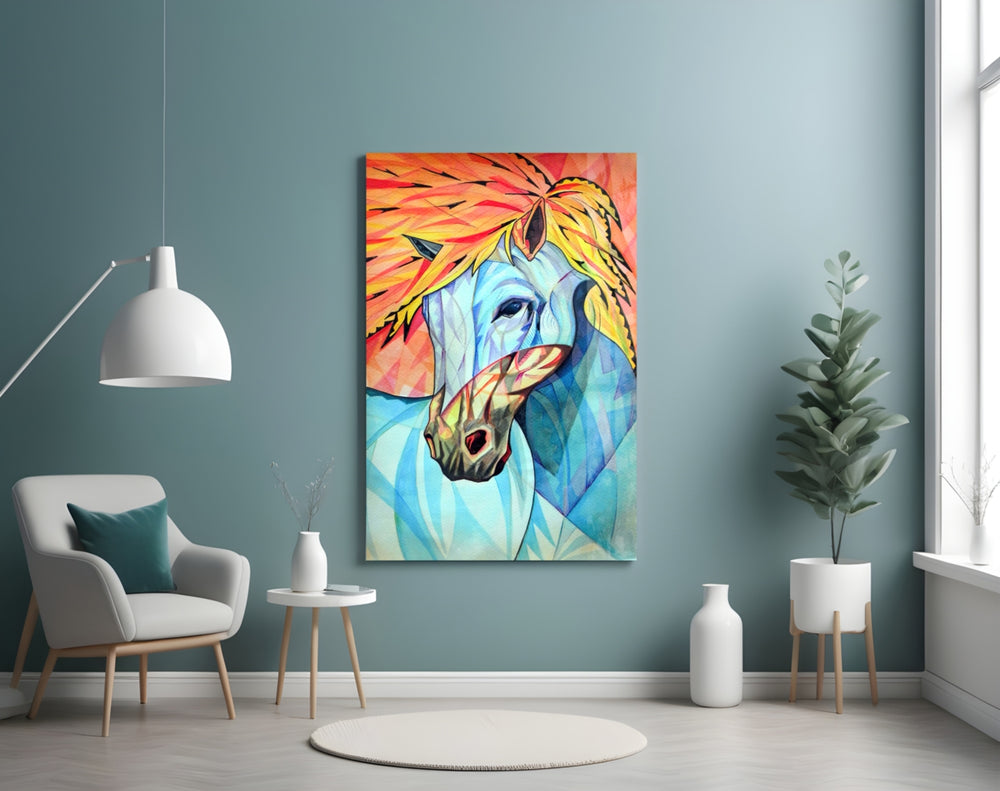 Horse panel adding editorial mood to a living room