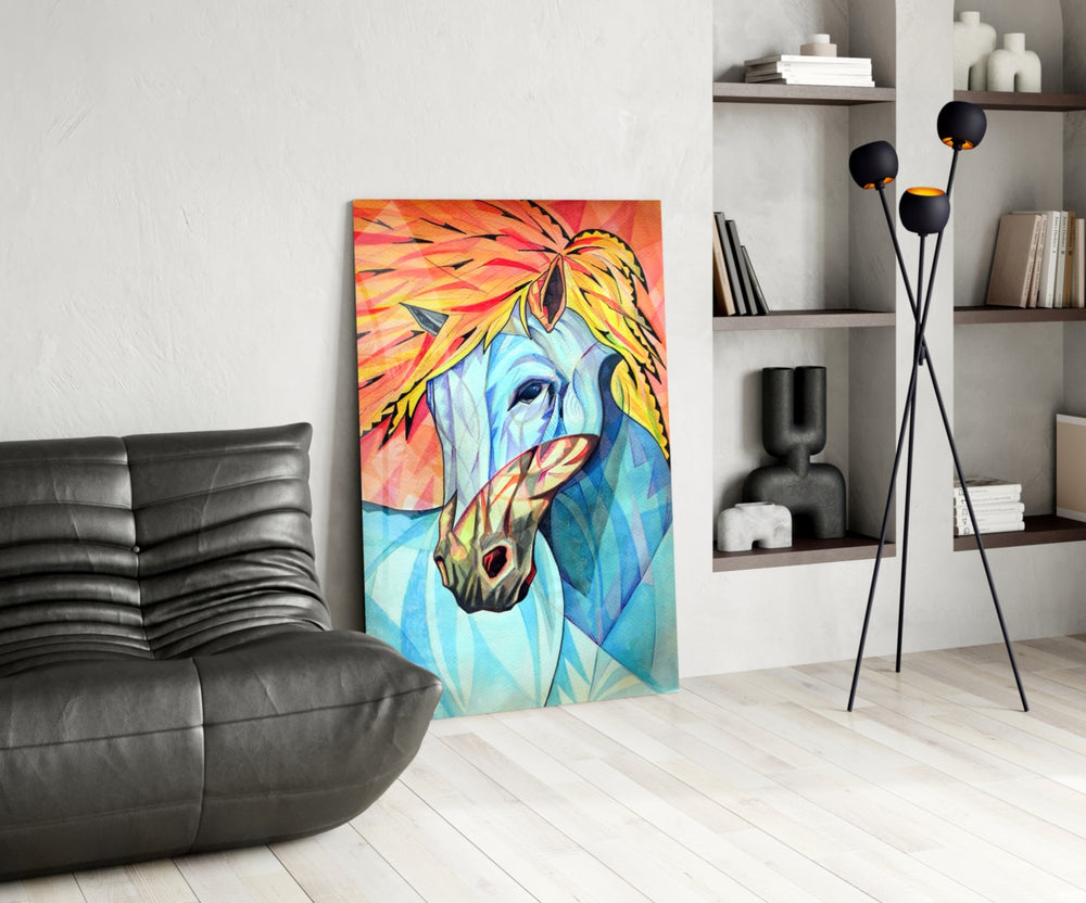 Horse glass print enhancing a hallway with cinematic drama