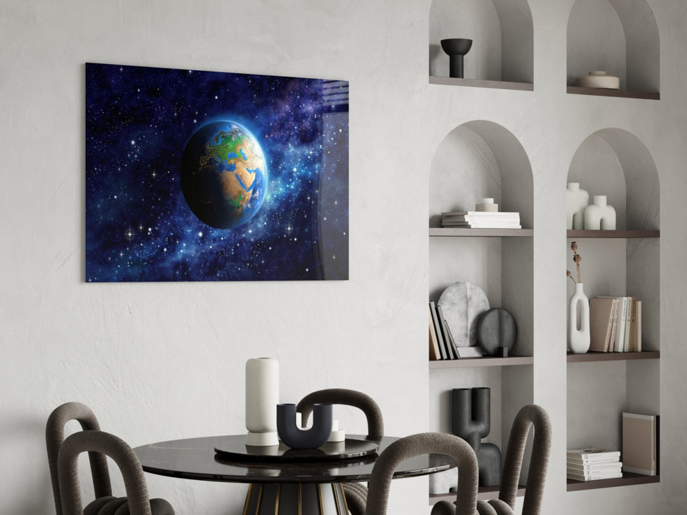 World glass print enhancing an office with cinematic drama