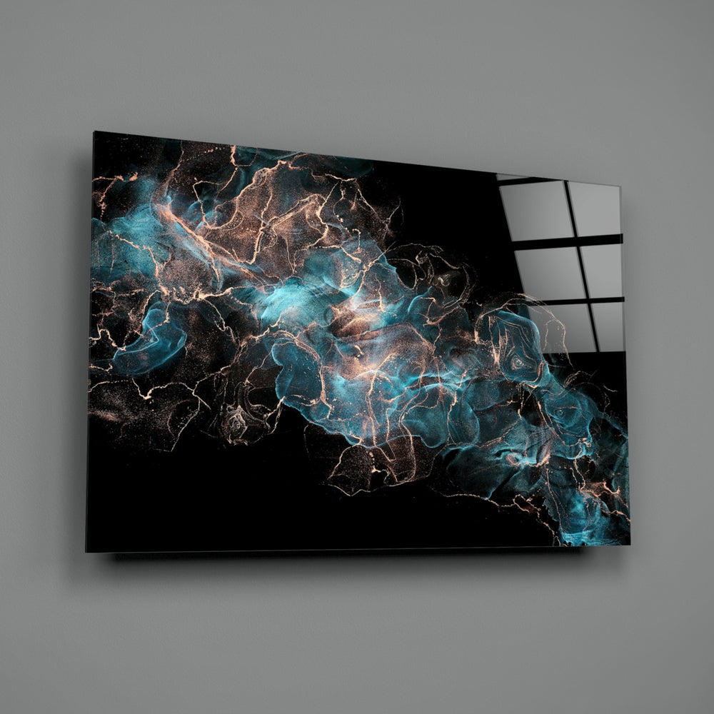 Energy close-up showing turquoise and copper plasma cloud on velvet black