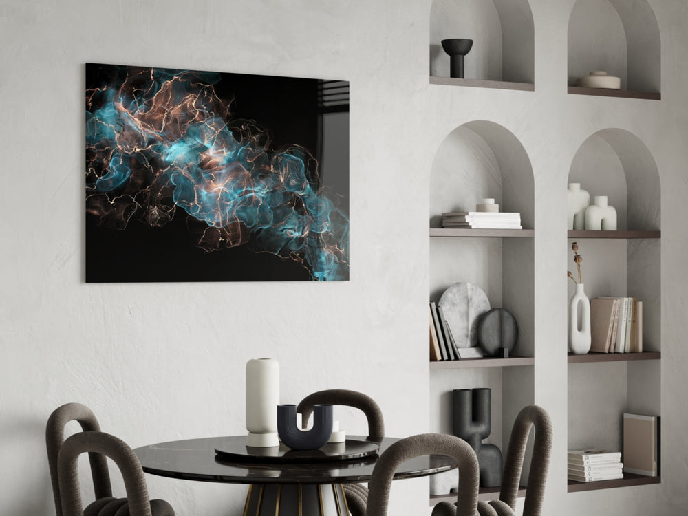 Energy glass print enhancing a living room with cinematic drama