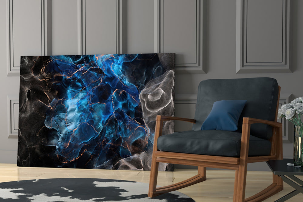 Energy artwork anchoring a wall with bold dramatic palette