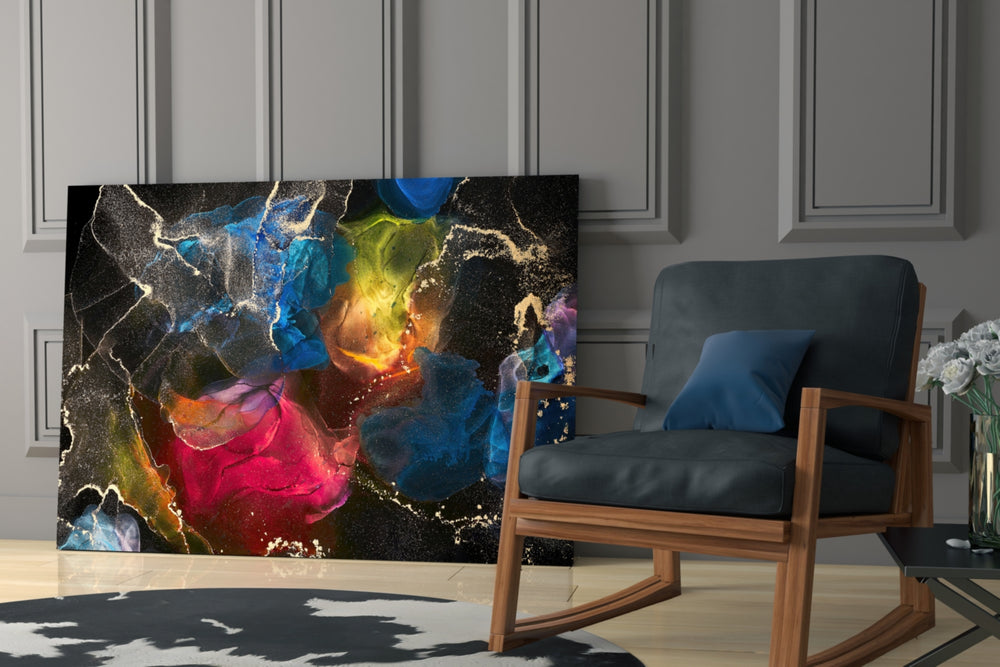 Energy artwork anchoring a wall with bold energetic palette