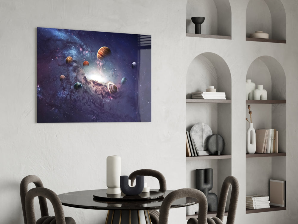 Planets glass print enhancing an office with cinematic drama
