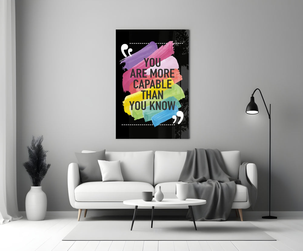 You Are More Capable glass wall art styled above a bench in a kids room