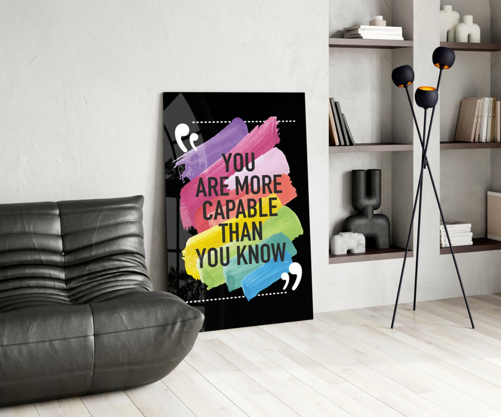 You Are More Capable glass print enhancing a bedroom with cinematic drive