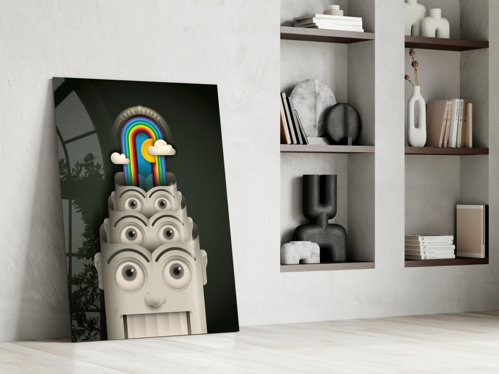 Rainbow Machine artwork anchoring a wall with playful conceptual palette