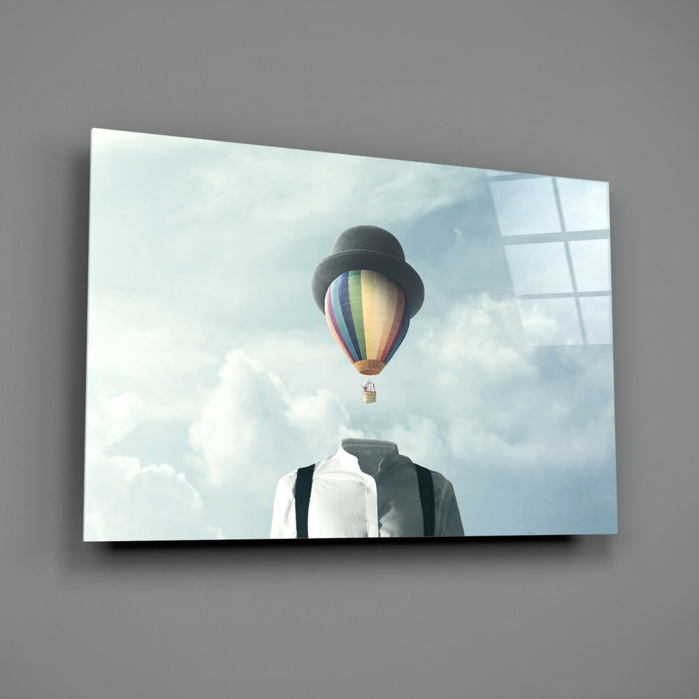 Balloon Heads close-up showing suited figure with bowler hot-air balloon head