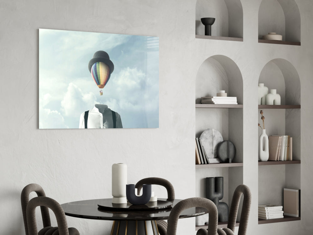 Balloon Heads glass print enhancing a hallway with cinematic whimsy