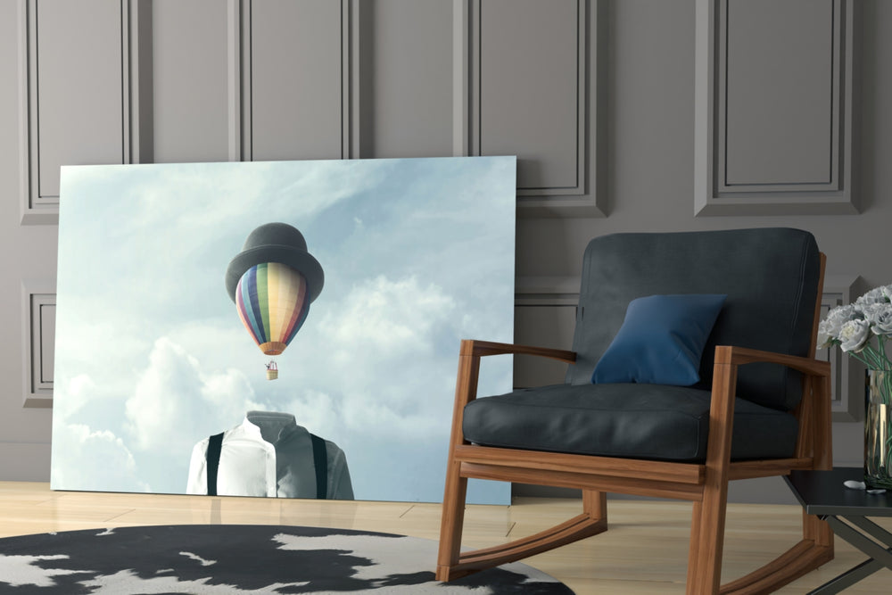 Balloon Heads artwork anchoring a wall with playful surreal palette
