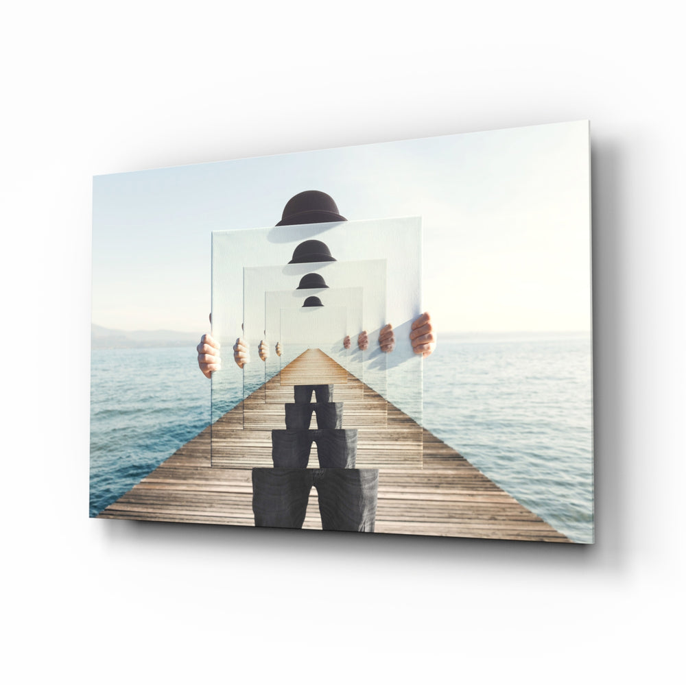 Surreal-Magritte panel bringing playful whimsy to a contemporary lounge