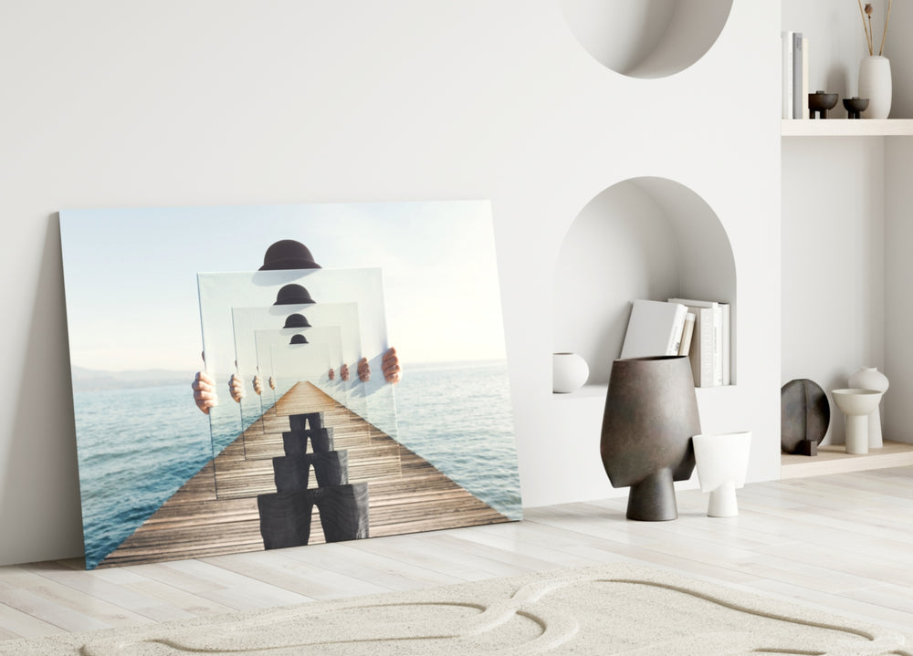 Loop glass wall art styled in a living room