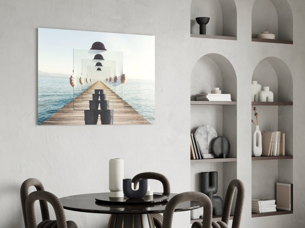 Loop glass print enhancing a hallway with cinematic whimsy