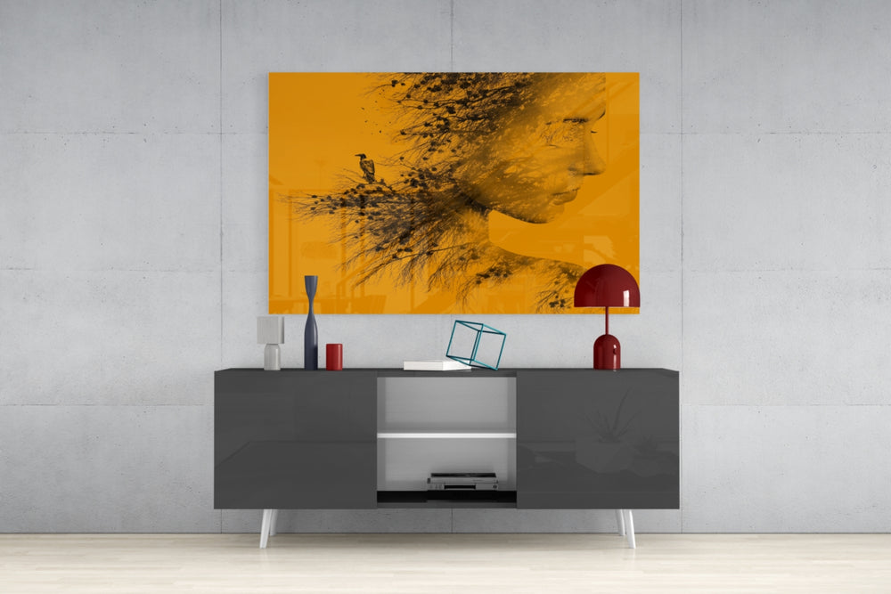 Woman Bird Glass Wall Art.