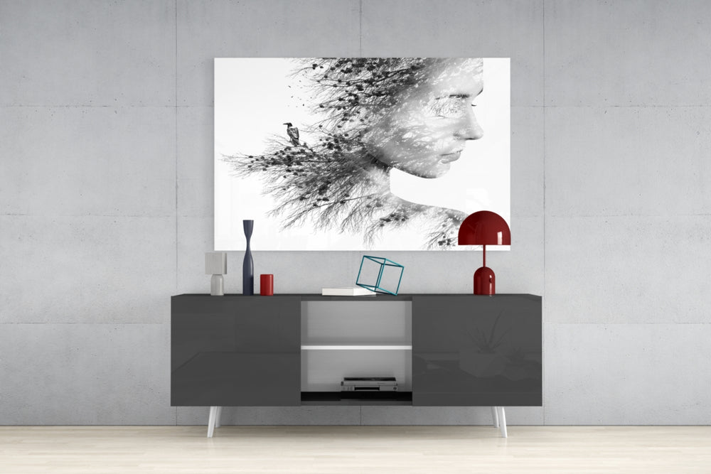 Woman Bird Glass Wall Art.