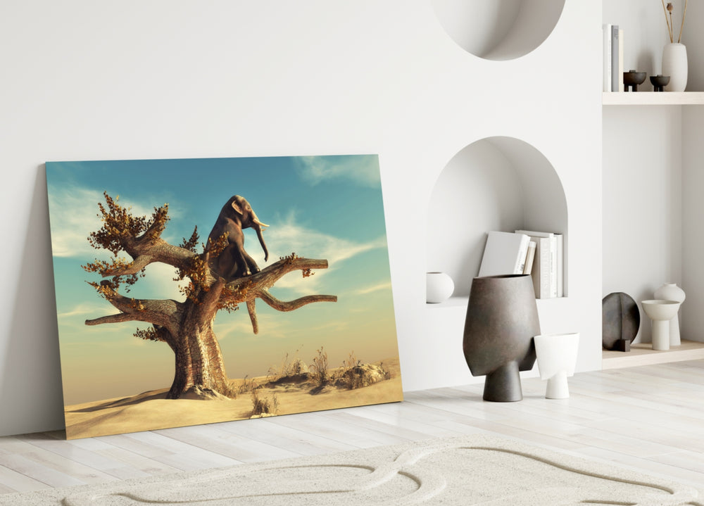 Thinking Elephant glass wall art styled above a sofa in a kids room