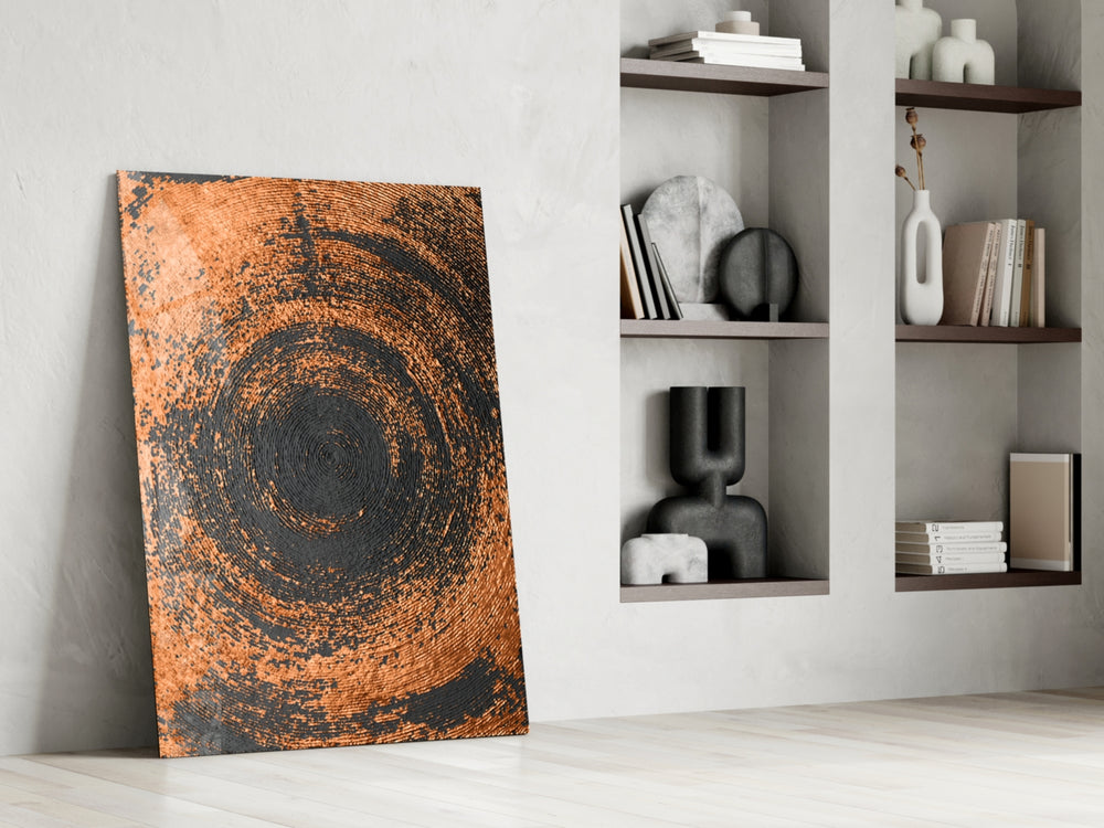 Abstract Loop artwork anchoring a wall with luxurious dramatic palette