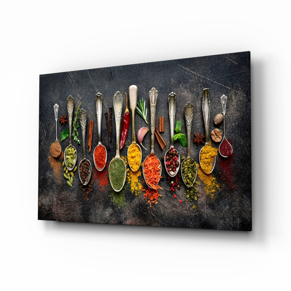 Culinary-still-life panel bringing warm drama to a contemporary kitchen