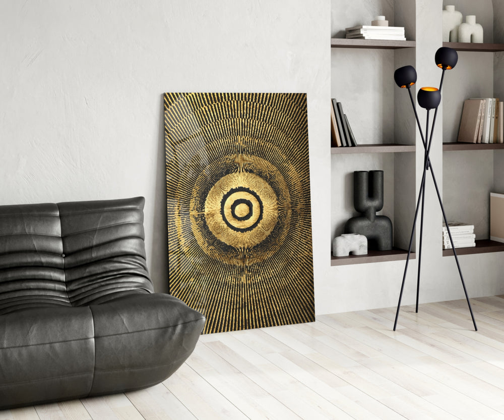 Abstract Loop glass print enhancing a dining room with cinematic drama