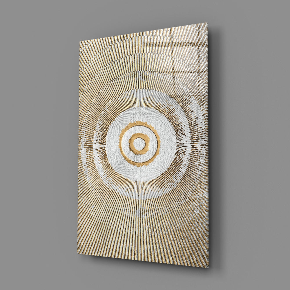 Abstract Loop close-up showing pearl-and-gold sunburst on cream ground