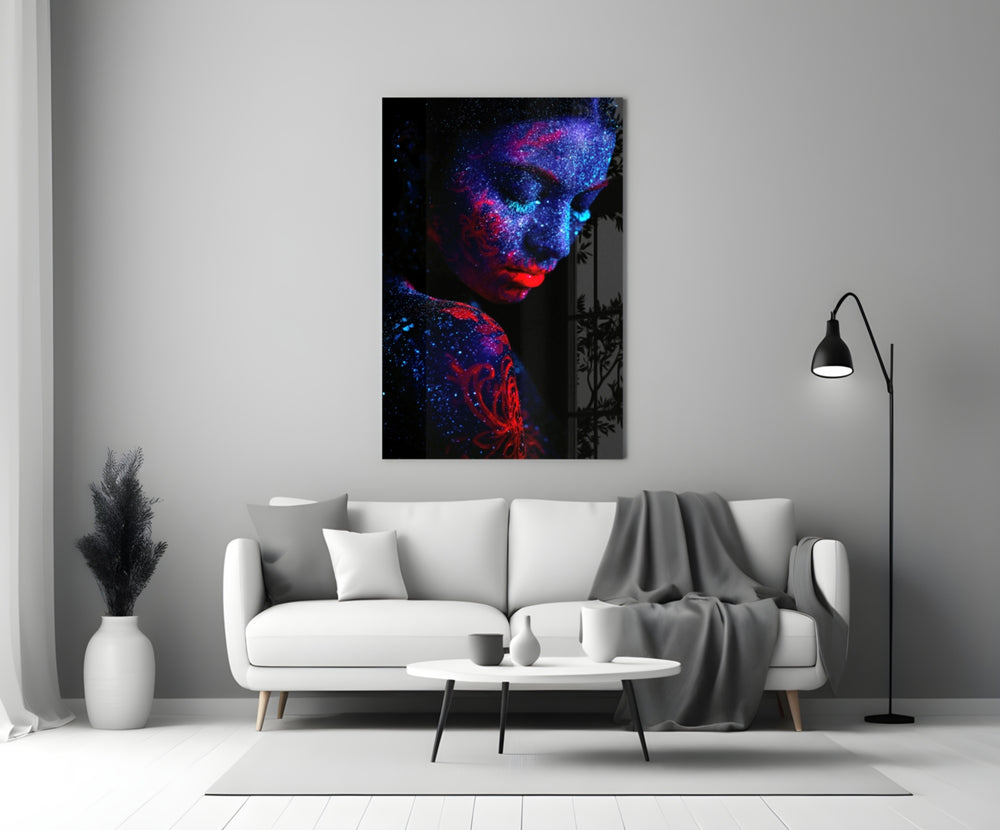 Serenity glass wall art styled in a bedroom
