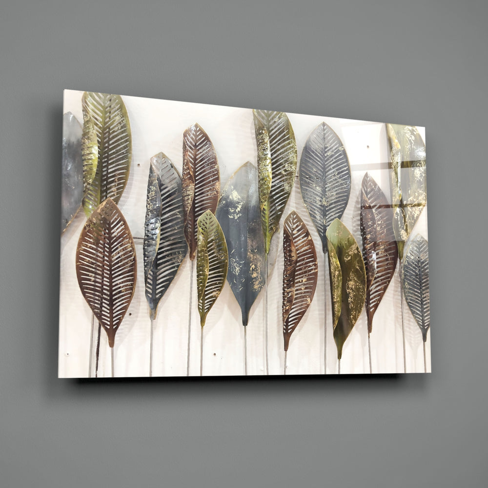 Feathers close-up showing repoussé copper bronze and silver metal leaves