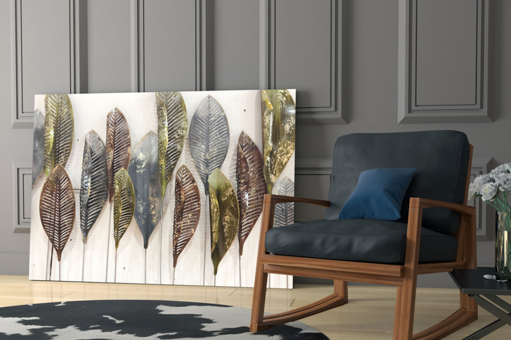 Feathers artwork anchoring a wall with luxurious naturalist palette