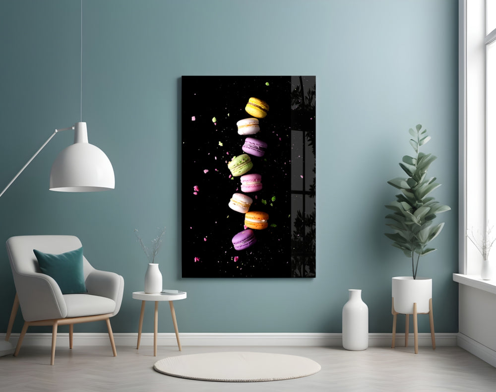 Macarons panel adding editorial mood to a dining room