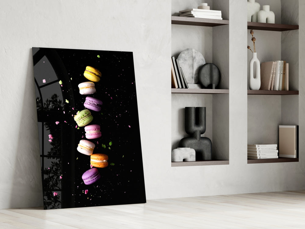 Macarons artwork anchoring a wall with playful culinary palette