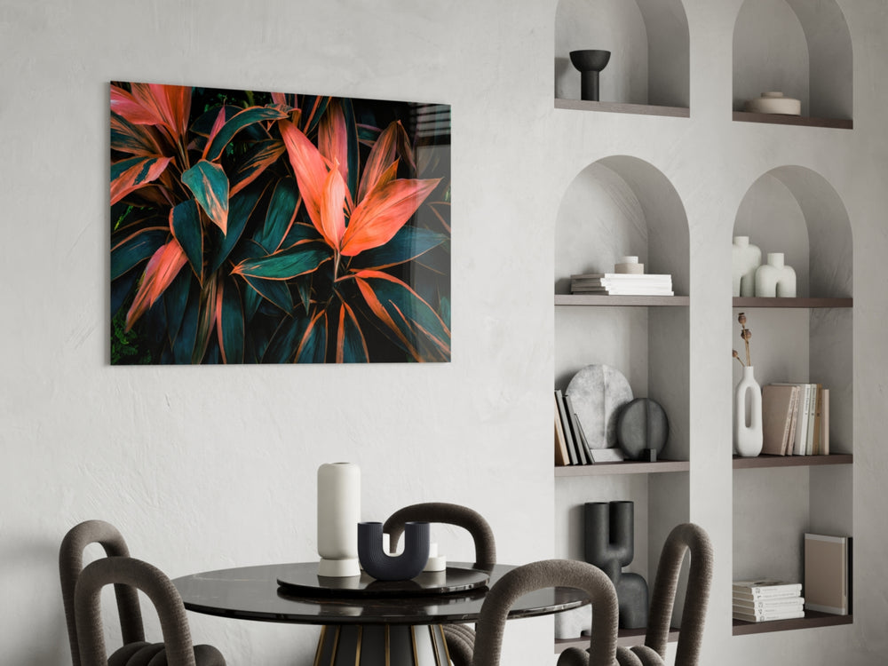 Flower glass print enhancing a hallway with cinematic drama