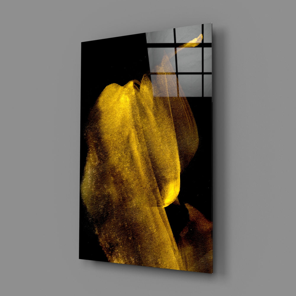 Yellow Story close-up showing saffron petal curl on velvet black