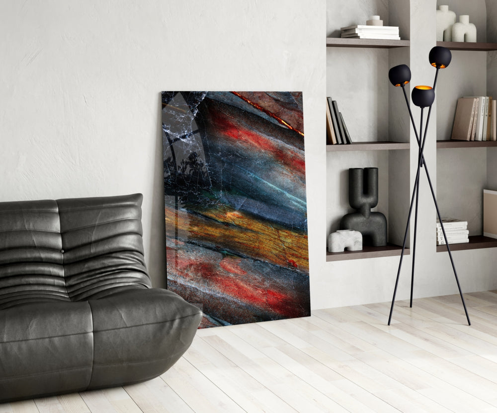 Abstract glass print enhancing a hallway with cinematic drama