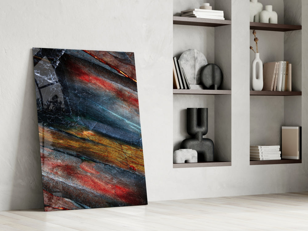 Abstract artwork anchoring a wall with bold mineral palette