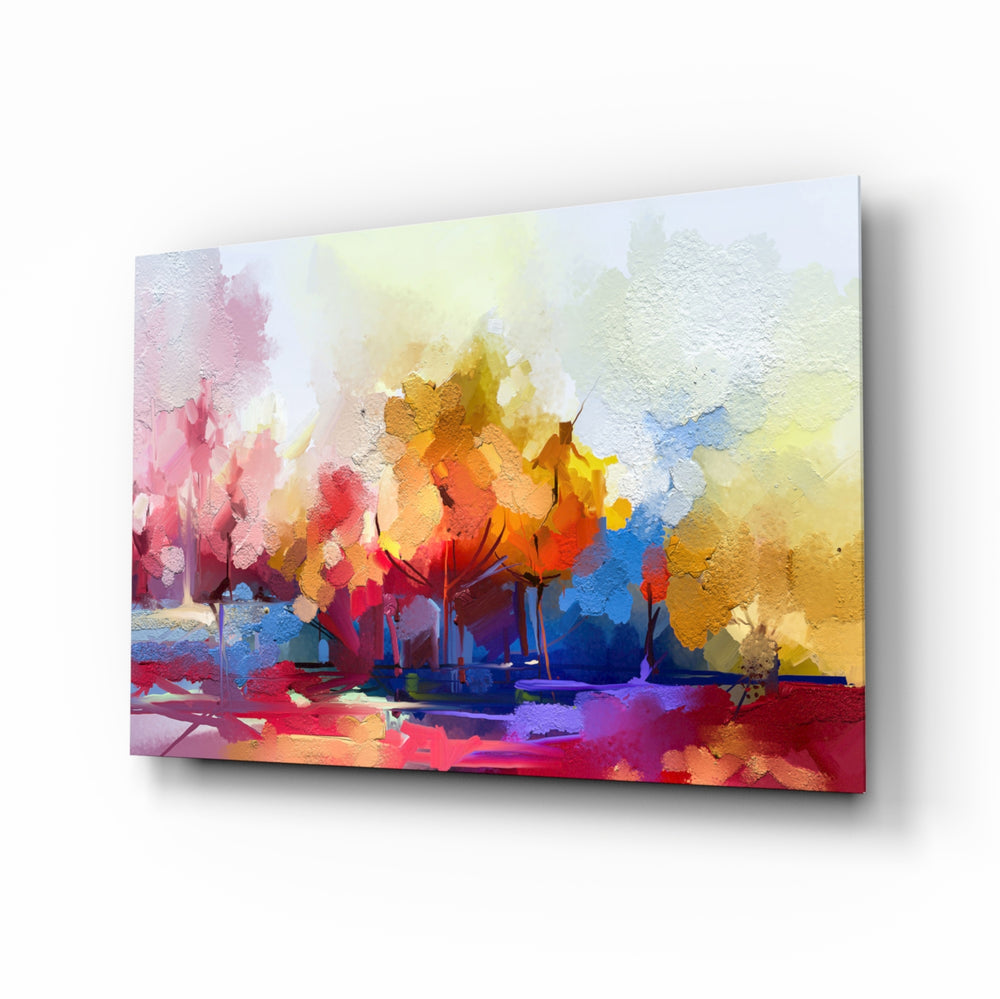 Impressionist-painterly panel bringing bold warmth to a contemporary lounge
