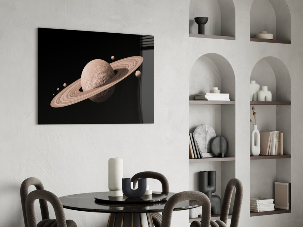 Saturn glass print enhancing an office with cinematic drama