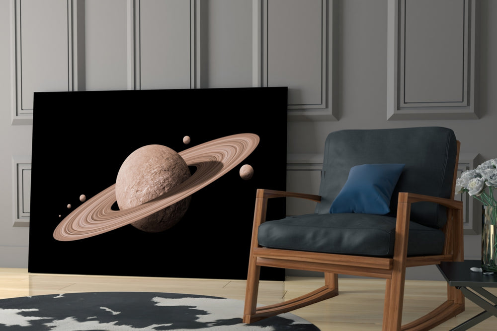 Saturn artwork anchoring a wall with epic space palette