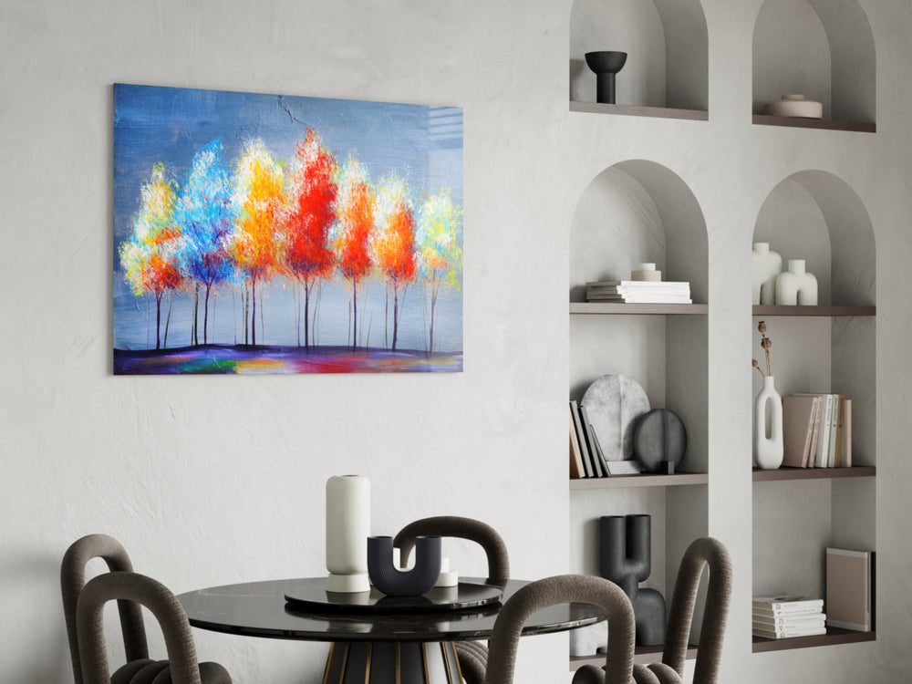 Drawing Trees glass print enhancing a hallway with cinematic warmth