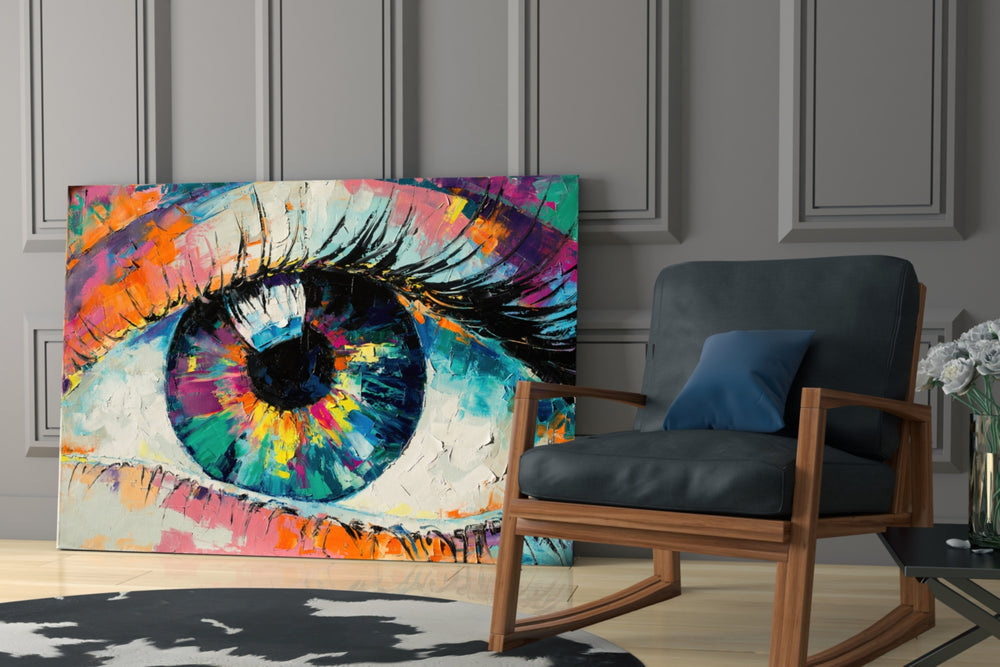 Pupil artwork anchoring a wall with bold expressive palette
