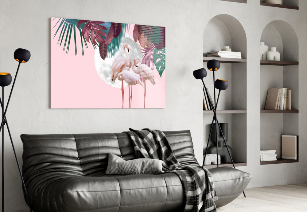 Flamingo panel adding editorial mood to a kids room