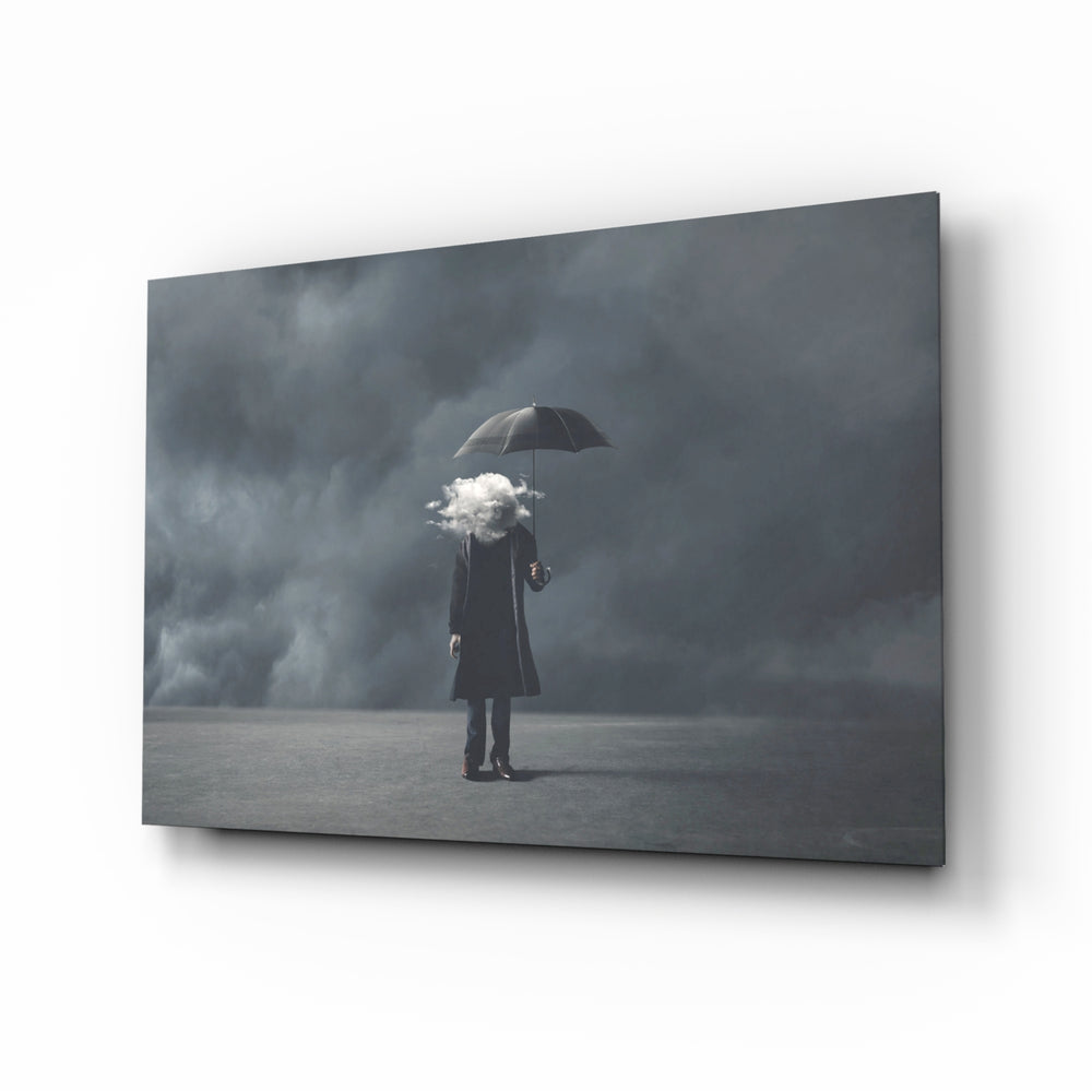 Surreal-Magritte panel bringing contemplative calm to a contemporary study